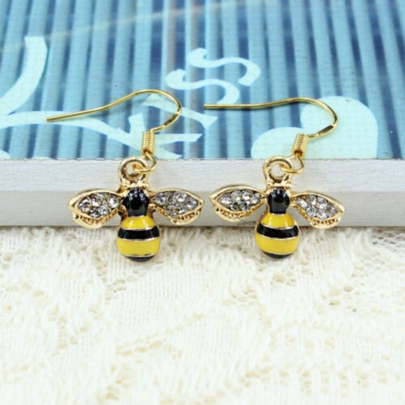 Jewelry - NWOT Bumble Bee Rhinestone Drop Earrings